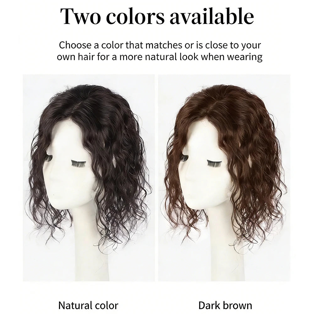 30cm Short Curly Wavy Hair Topper for Women Real Human Hair Natural Black Swiss Lace Base Clip in Topper Wiglet Hairpiece 9X14cm