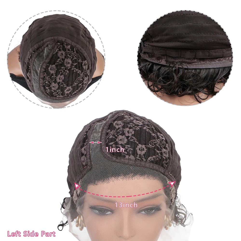 Short Pixie Cut Kinky Curly Human Hair Wig P4/27 Highlight 13x1 T Part Lace Front Pre Plucked Bob Wigs for Black Women