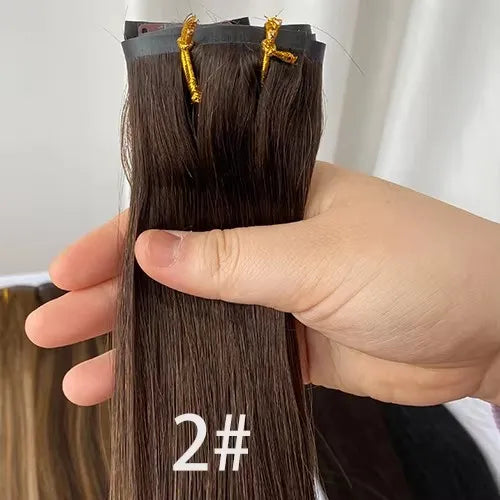 Brazilian Real Human Hair Clip-In Extensions Hard PU Braided Invisible Remy in Natural Black Brown Golden Brown Highlight Colors