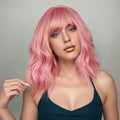 Natural Blue Short Curly Wig for Women - Shoulder Length Wavy Bob with Bangs | Synthetic Heat-Resistant Hair
