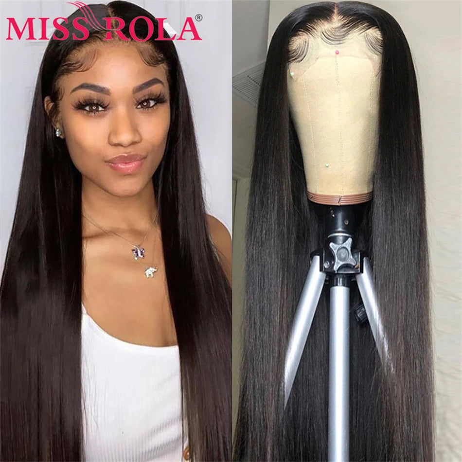 Miss Rola Lace Front Human Hair Wigs Brazilian Remy 100% Human Hair Straight Wig 13*4 Lace Frontal Wig Pre Plucked Middle Ratio