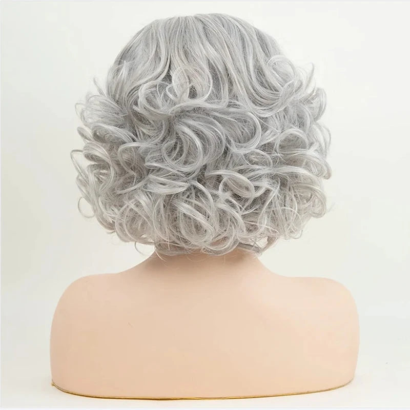 HAIRJOY Synthetic Hair Gray Wigs for Women Older Silver Grey Short Curly  Bob   Wigs