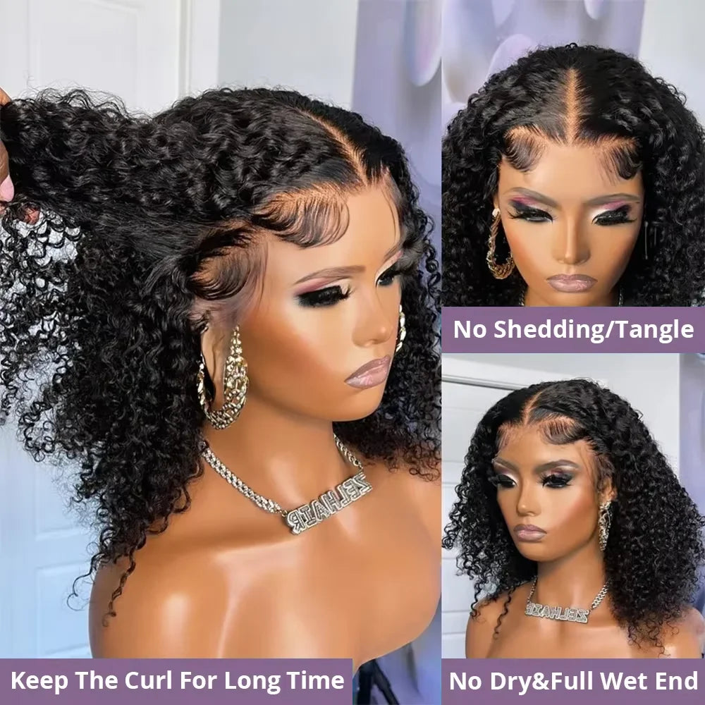 250% Density Curly Short Bob Wigs No Glue Deep Water Wave 13x4 Pre Cut Lace Wig 7x5 Glueless Human Hair Wig For Women Pre Plucked