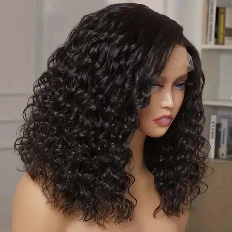 Water Wave Bob Brazilian Wig Frontal Lace Wig 180% Pre-Plucked Natural Wave Wear Curly Lace Frontal Human Hair Wigs For Women