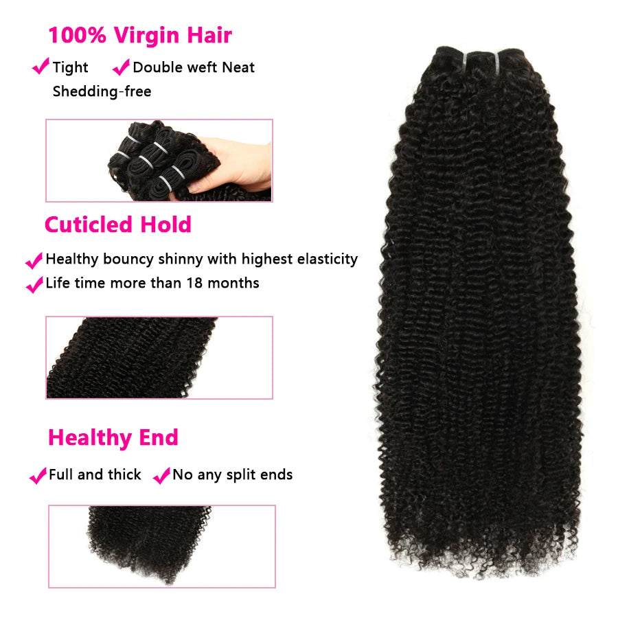 Afro Kinky Curly Human Hair Bundles 30 Inch Human Hair Weft Virgin Hair Extensions 1/3/4 Pieces Natural Color Brazilian Weaving