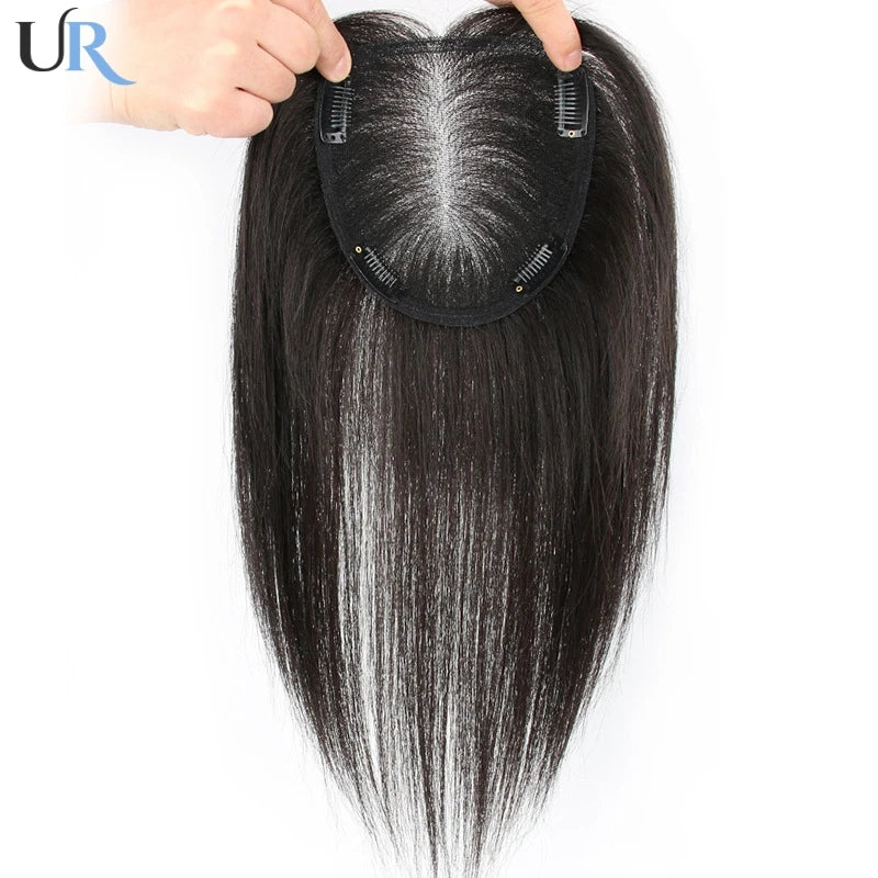 Women Curly Hair Toppers Breathable Human Hair Wigs Hand Made Swiss Net Natural Lady Clips Topper 13x14cm Curly/Straight Hair