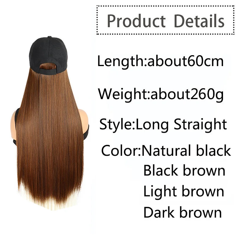 Long Wavy Curly Synthetic Wig Baseball Cap HairKopo Extensions Hat Wigs Black Brown Adjustable Hairpiece for Women ByHUAYA Store