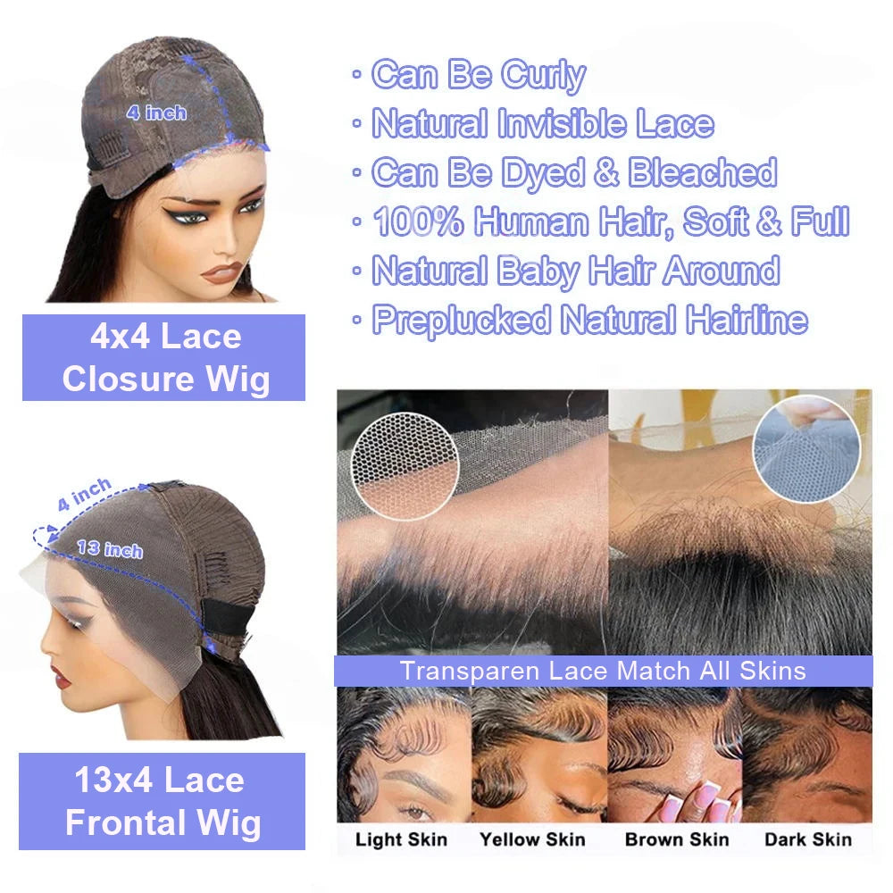100% Human Hair Black Straight Bob Wig Brazilian Remy 13x4 Transparent Lace Front Wigs 4x4 Closure Lace Frontal Short Bob Wigs