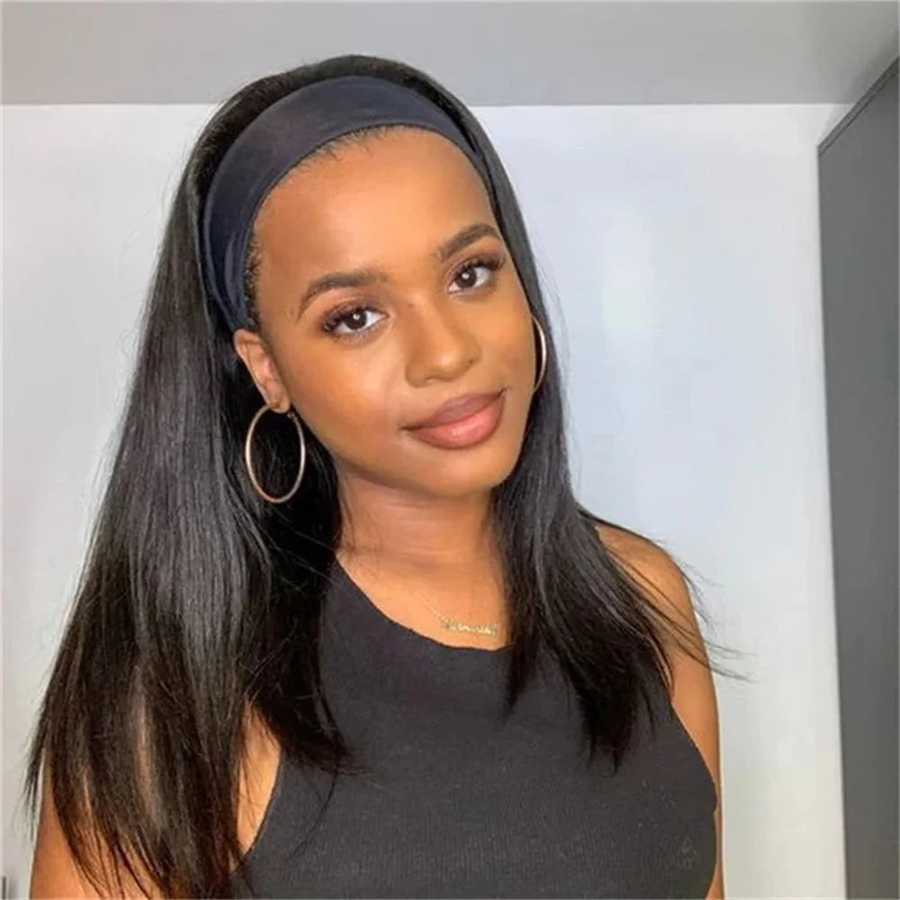 Headband Human Hair Wigs Straight Headband Wigs Human Hair For Black Women Glueless Half Wigs Wear and Go Machine Made