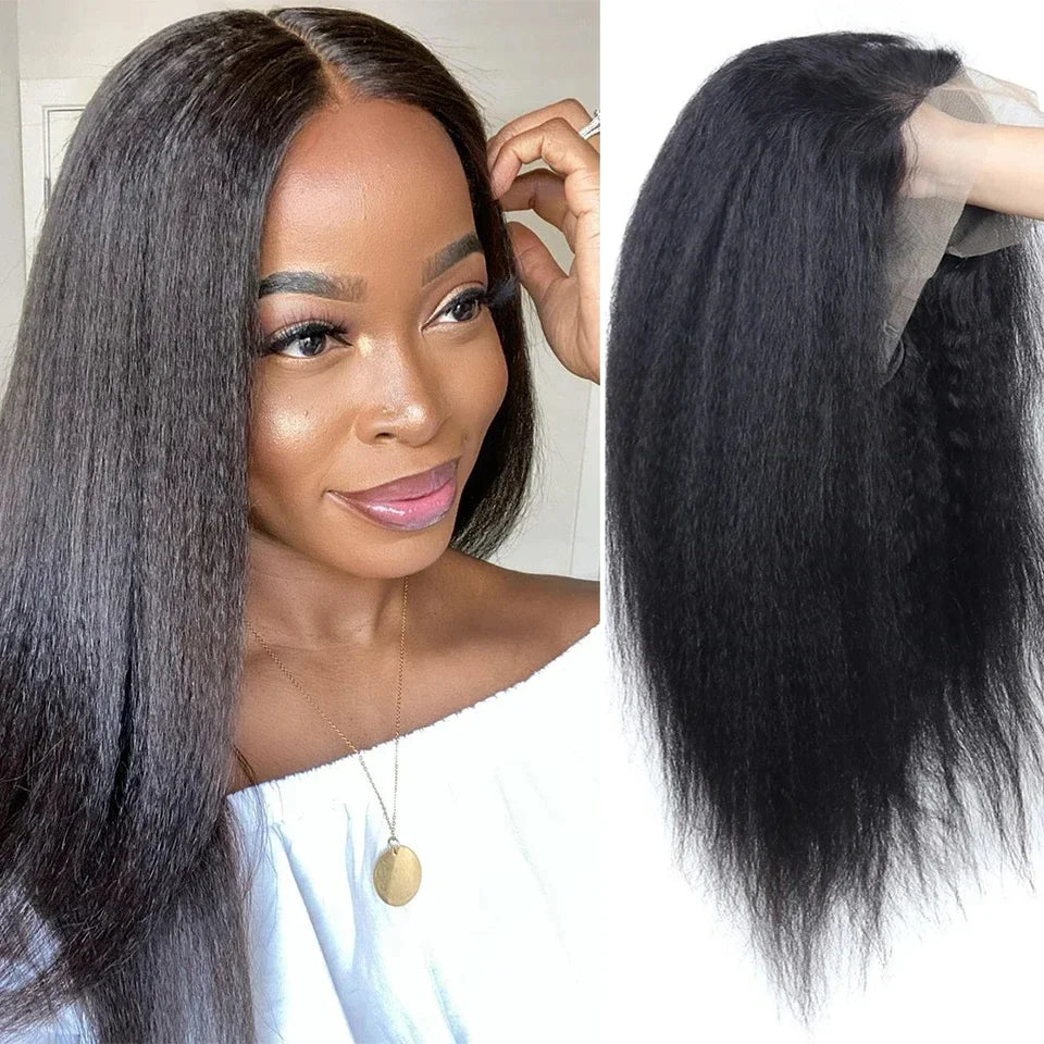 Kinky Straight Lace Front Wig Human Hair HD Transparent Lace Frontal Wigs Remy Human Hair Glueless Lace Part Wigs for Women
