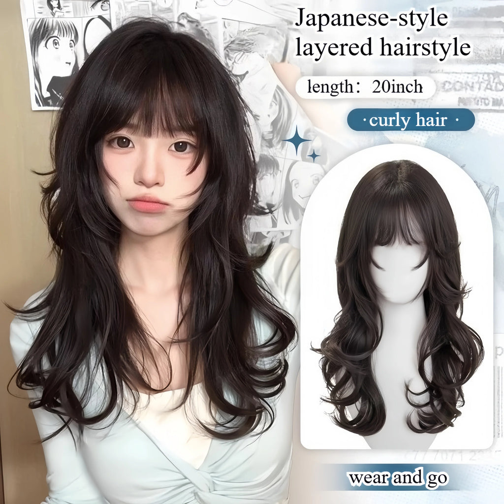 Cosplay Wig with Bangs Curly Hair Wig for Women Japanese-style Hairstyle Cute Lolita Wigs High Temperature Fibers Headband Wigs