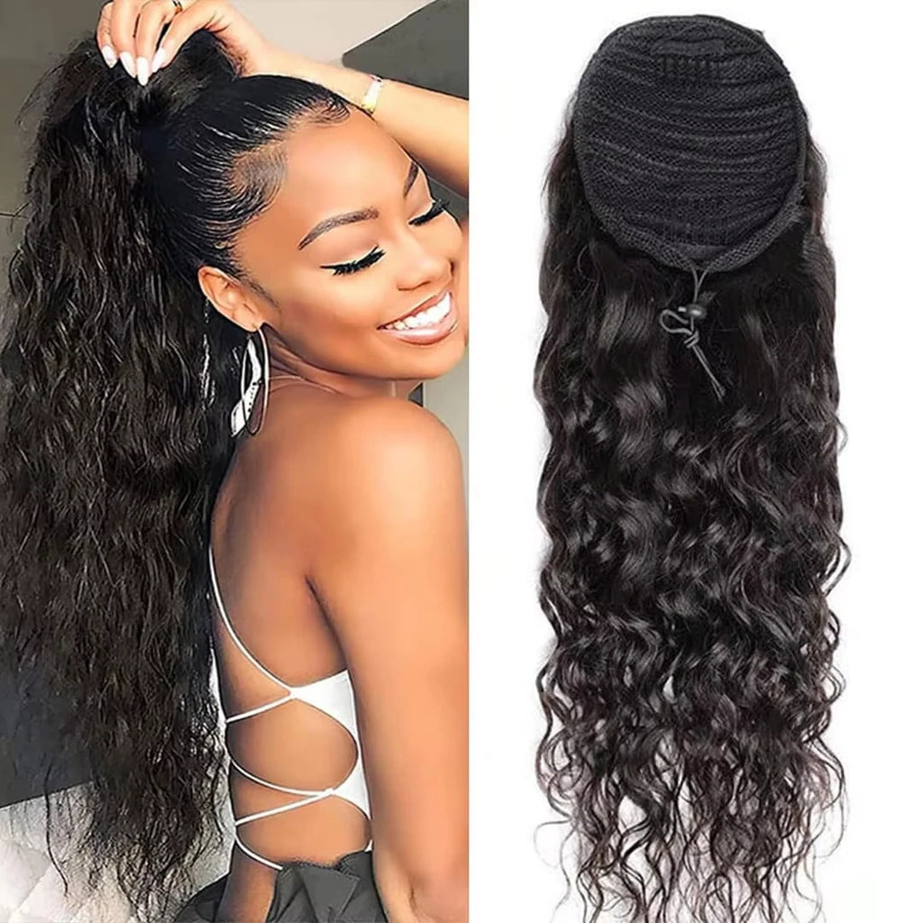 Real Human Hair Ponytail for Women Drawstring Afro Kinky Curly Ponytails Human Hair Clips In Mongolia Hairpieces Extension