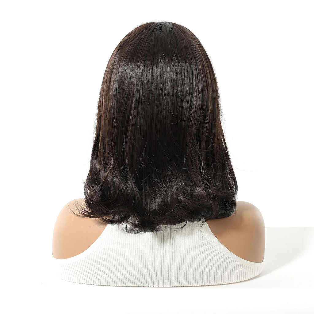 Short Wavy Bob Wigs for Women Dark Brown Black Bob Natural Synthetic Wig Middle Part Daily Party Lolita Use Heat Resistant Fiber