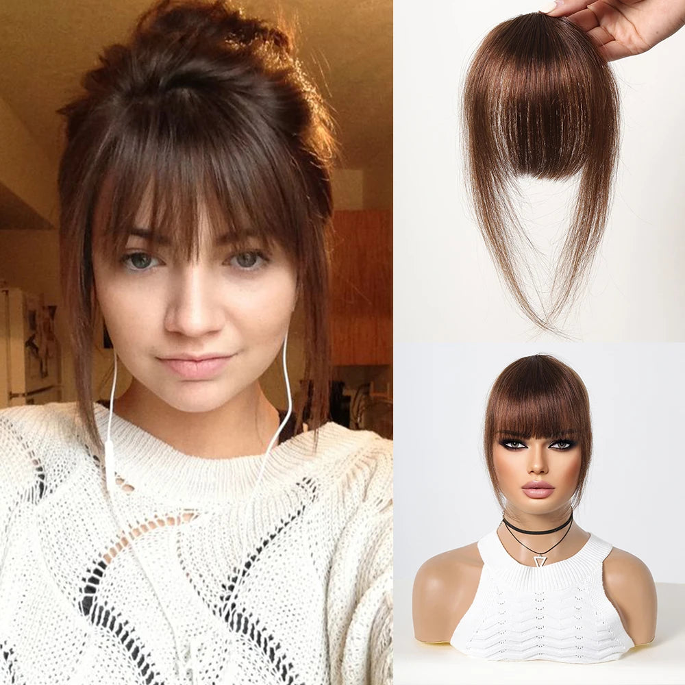 100% Human Hair Bangs Platinum Blonde Human Hair Air Bangs Straight Human Hair Pieces for Women Blunt Bangs 4.5in Hair Extension