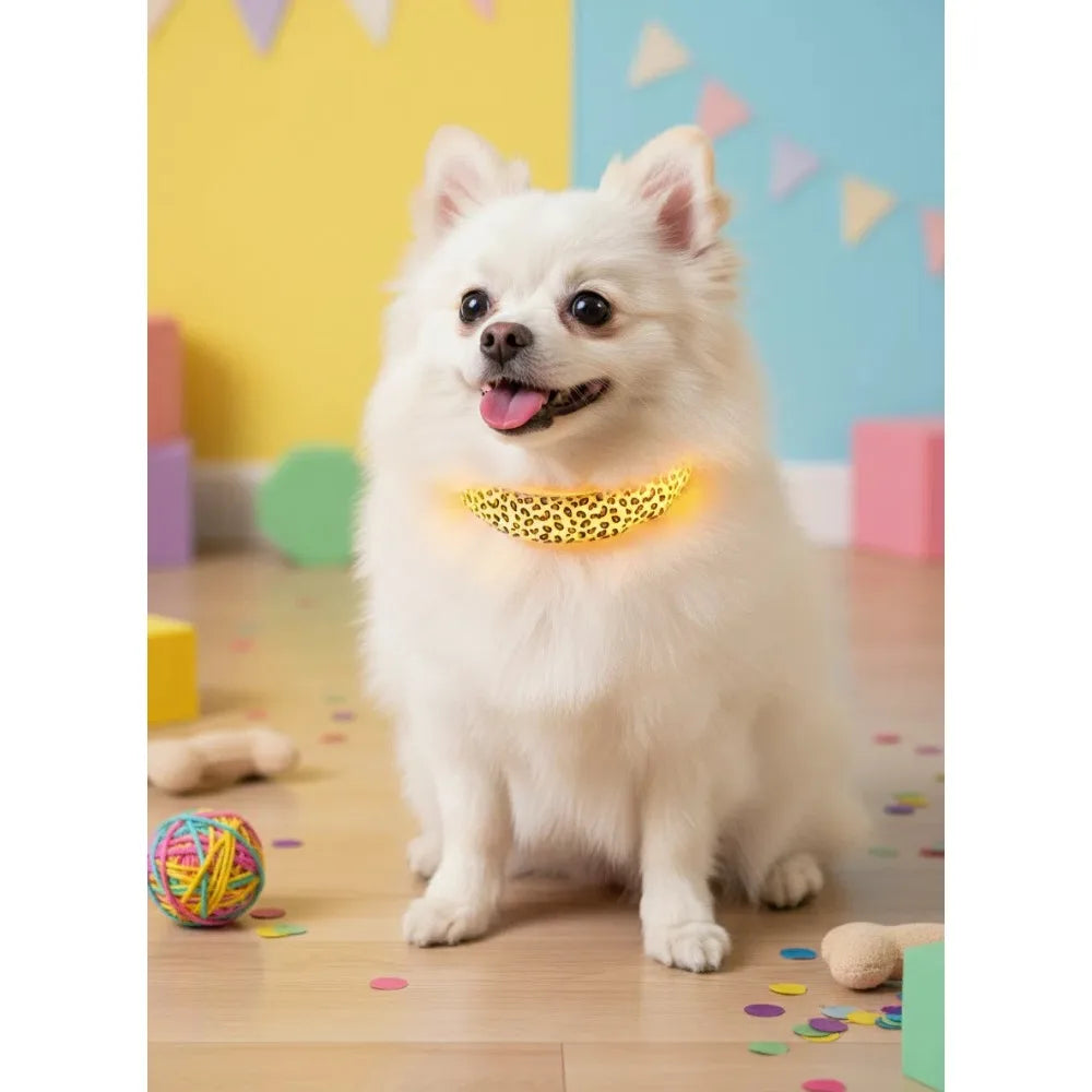 LED Dog Luminous Collar with Night Time USB Charging Anti Slip Warning Leopard Print Four Flashing Modes Collar for Dog Necklace