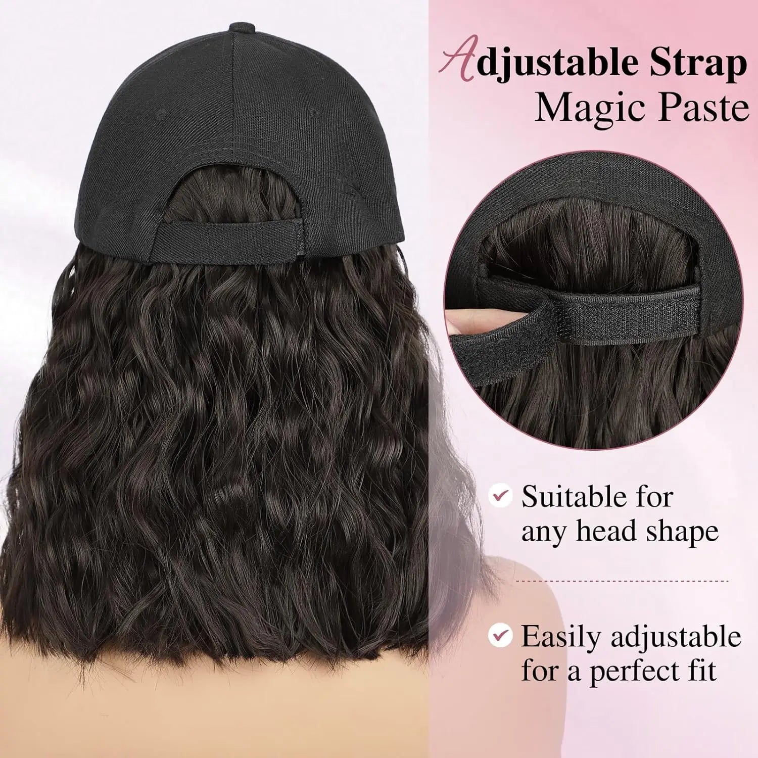 Hat Wig for Women Wig Cap with Curly Hair Extensions Hat with Hair Wave Adjustable Baseball Hat Synthetic Wigs