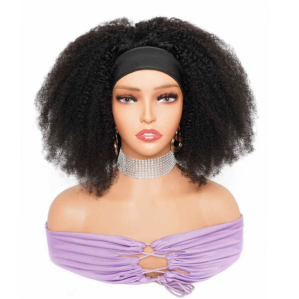 250% Density Afro Kinky Curly Human Hair Wig Headband Scarf Wig For Women Brazilian Remy Hair None Lace Full Machine Made Wigs