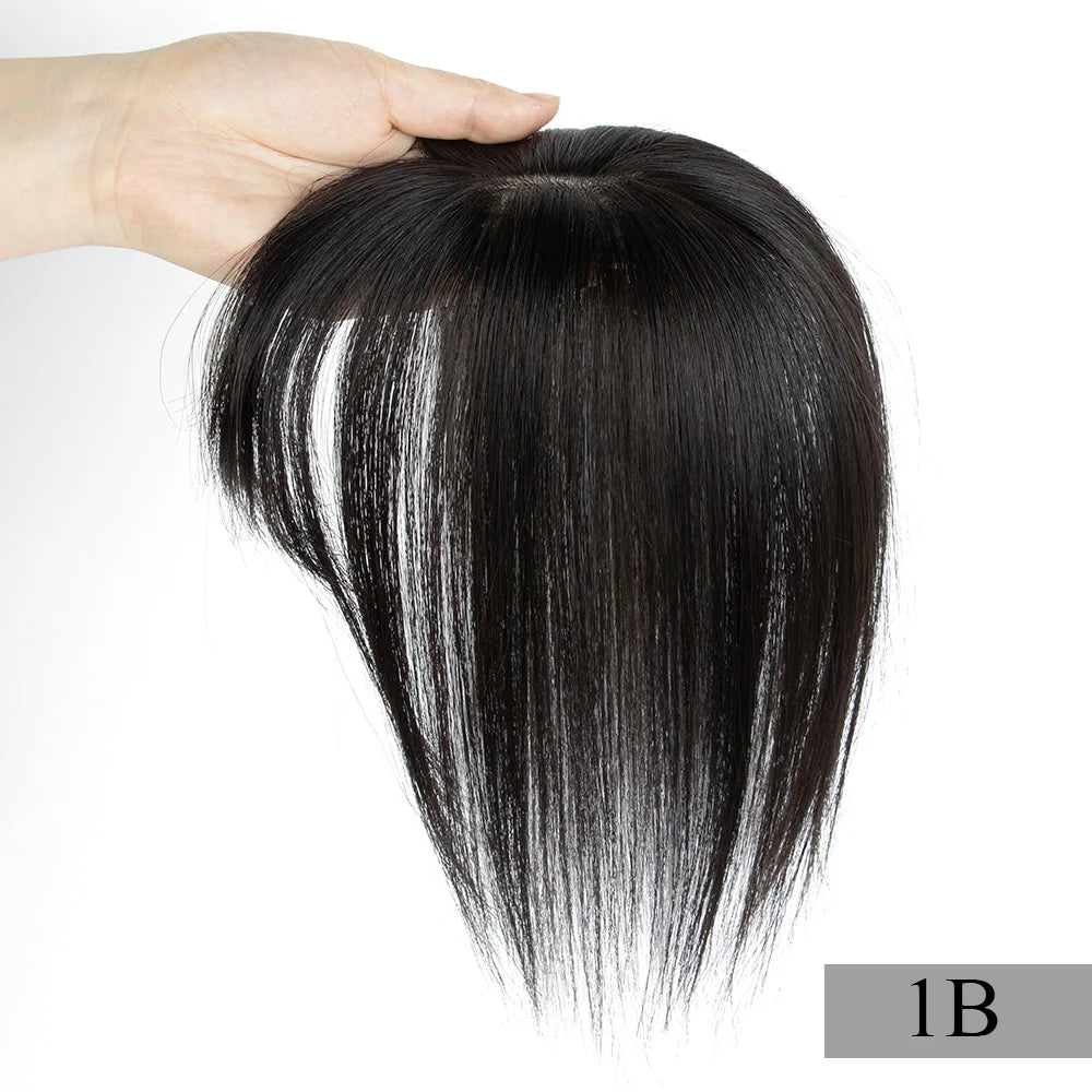 Human Hair Topper With Bangs Women 5x9cm Natural Black Brown Highlights Blonde Skin Scalp Clip in Topper Hair Pieces Human Hair