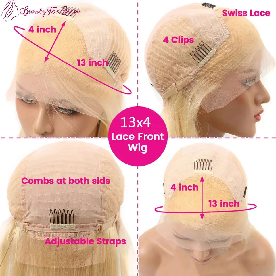 Remy Brazilian Hair Front Lace Wig PrePlucked Blue Lace Front Human Hair Wigs For Women Straight HD Transparent Lace Frontal Wig