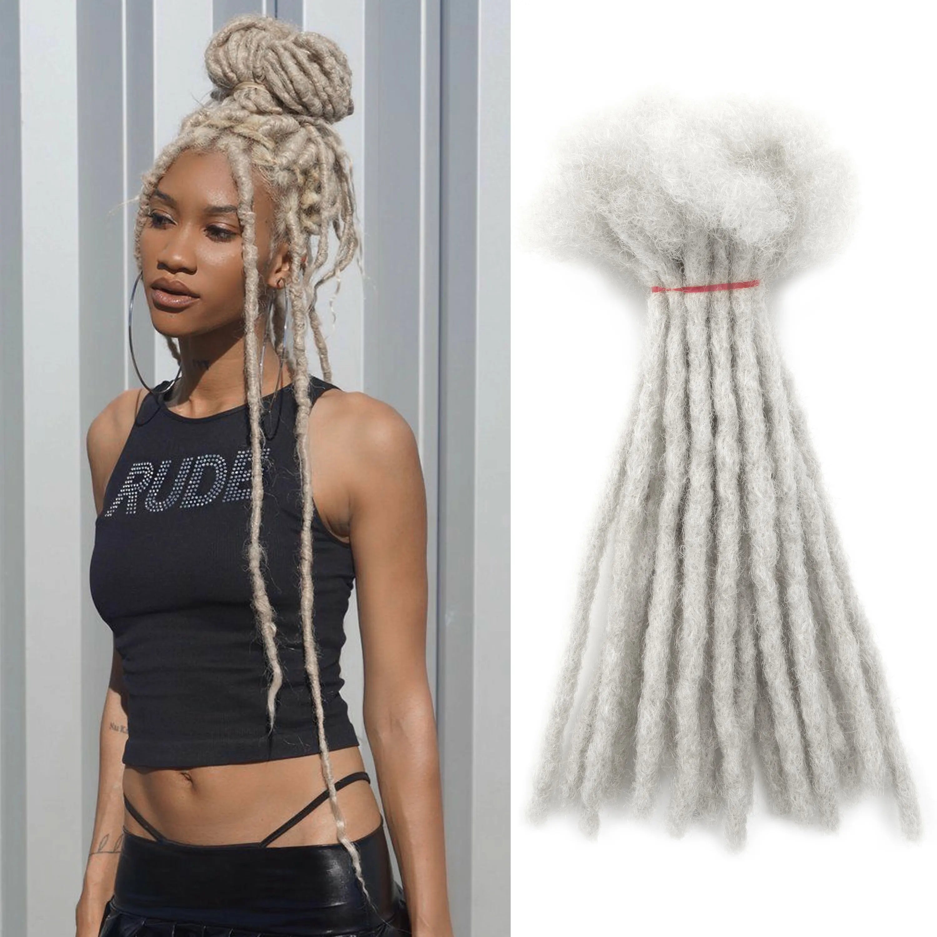 20strands/pack #Light Grey Whosale Human Hair Locs Extensions Dreadlocks Extensions Full Handmade Human Hair Extensions