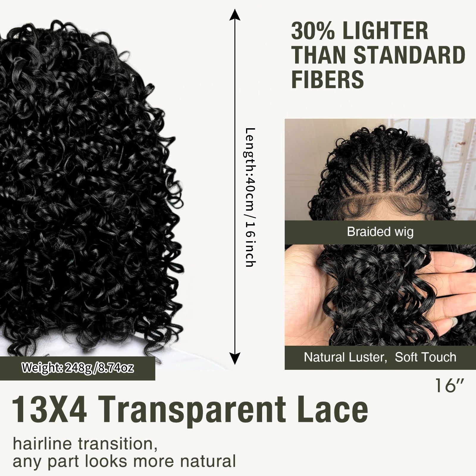 Synthetic 13x4 Lace Frontal Handmade Natural Cornrow Braided Wigs with Curly 16inch Bob African Hair Wigs for Black Women