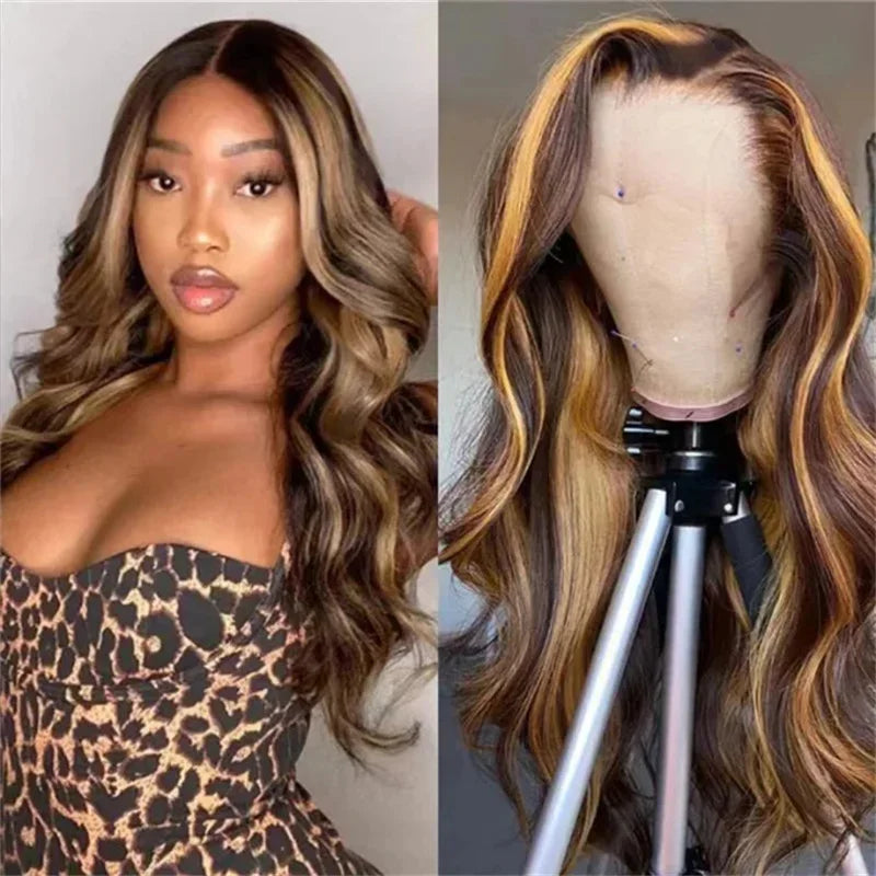 2026 New Highlight human hair wig, piano color, lace front wig, Brazilian wig, women's  blonde hair, lace wig, honey body wave