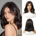 Short Wavy Bob Wigs for Women Dark Brown Black Bob Natural Synthetic Wig Middle Part Daily Party Lolita Use Heat Resistant Fiber