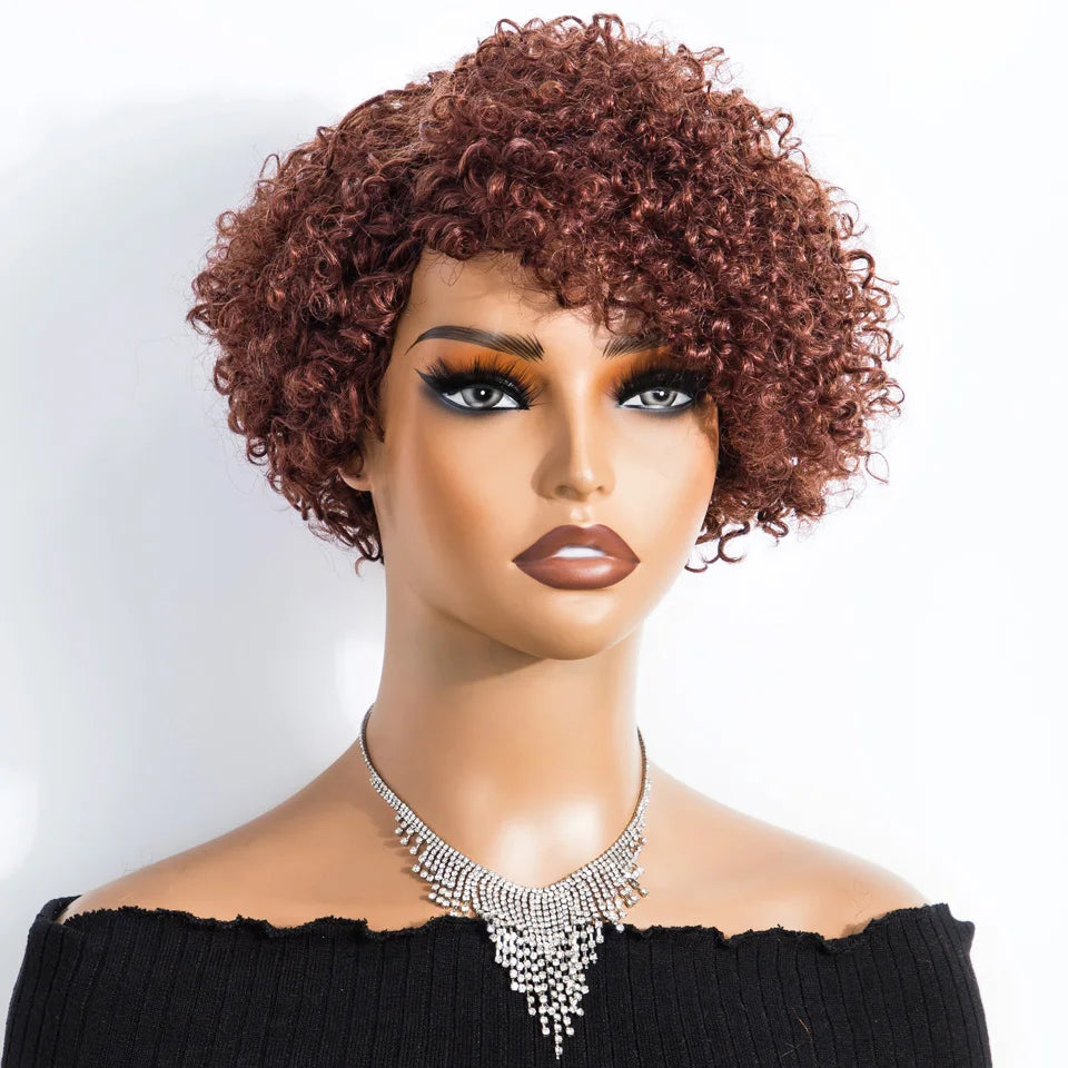 Lekker 100% Human Hair Wigs Long Pixie Cut Afro Kinky Curly Bob For Women Brazilian Remy Hair Full Machine Made Glueless Wigs