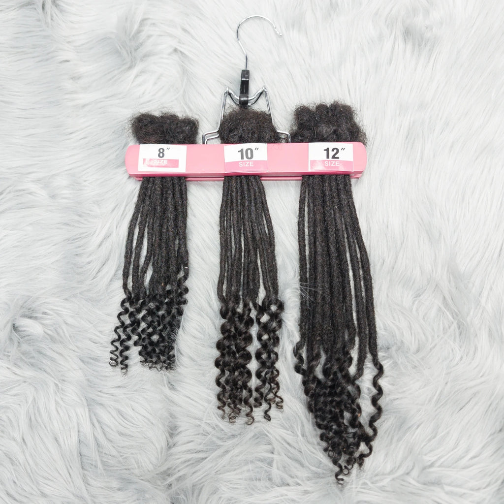Natural Human Hair Dreadlock Extensions with Curly Ends 8-12 Inch Handmade Curled Tail Locks Extension for Women Men 10 Strands