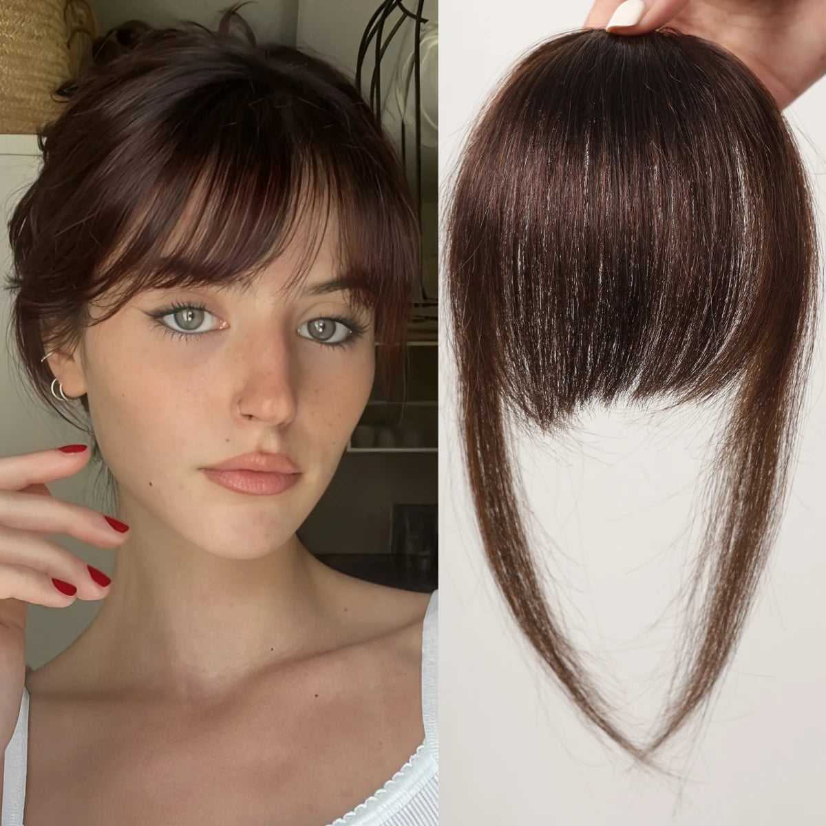 100% Human Hair Bangs Platinum Blonde Human Hair Air Bangs Straight Human Hair Pieces for Women Blunt Bangs 4.5in Hair Extension