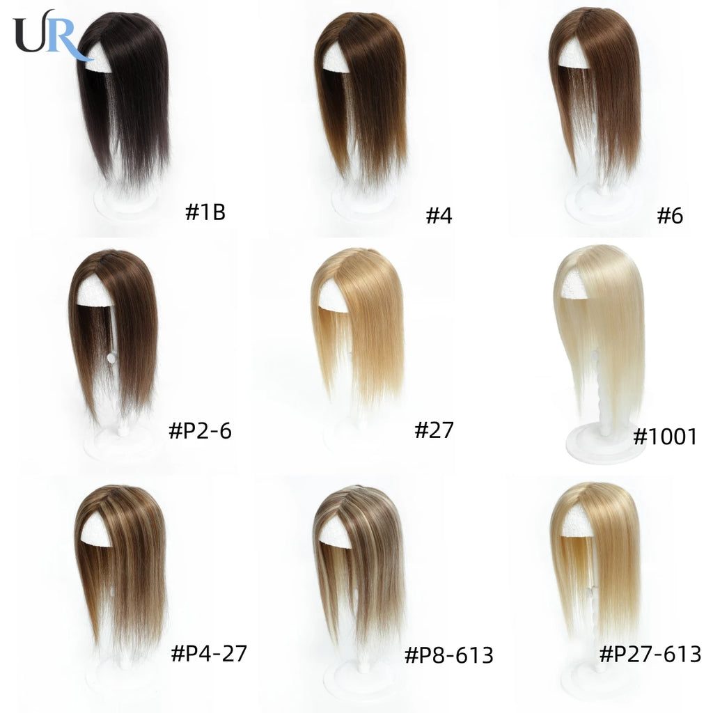 Lace Front Topper For Women Human Hair With Pre-Cut Bangs & Middle Part | 10x12cm 12inch Easy To Wear Wig
