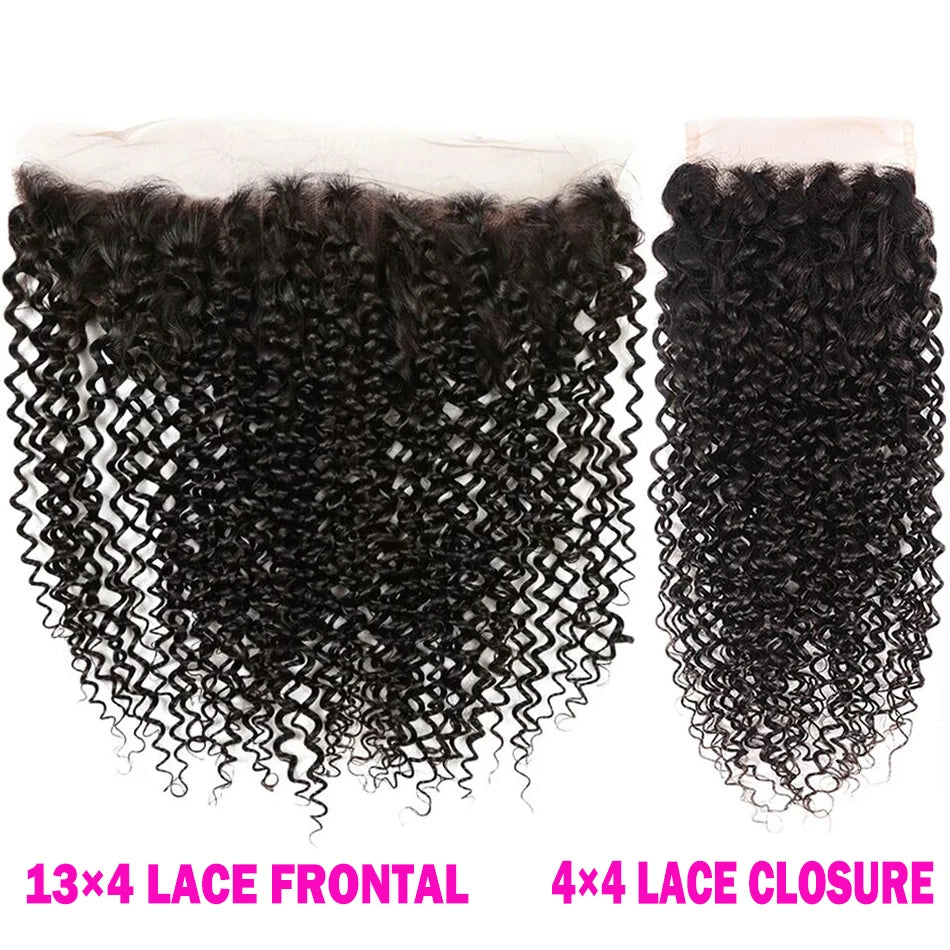 Kinky Curly 13x4 Lace Frontal Only Brazilian Bone Straight 4x4 Lace Closures Pre plucked Natural Water Wave Remy Hair 8-22 Inch