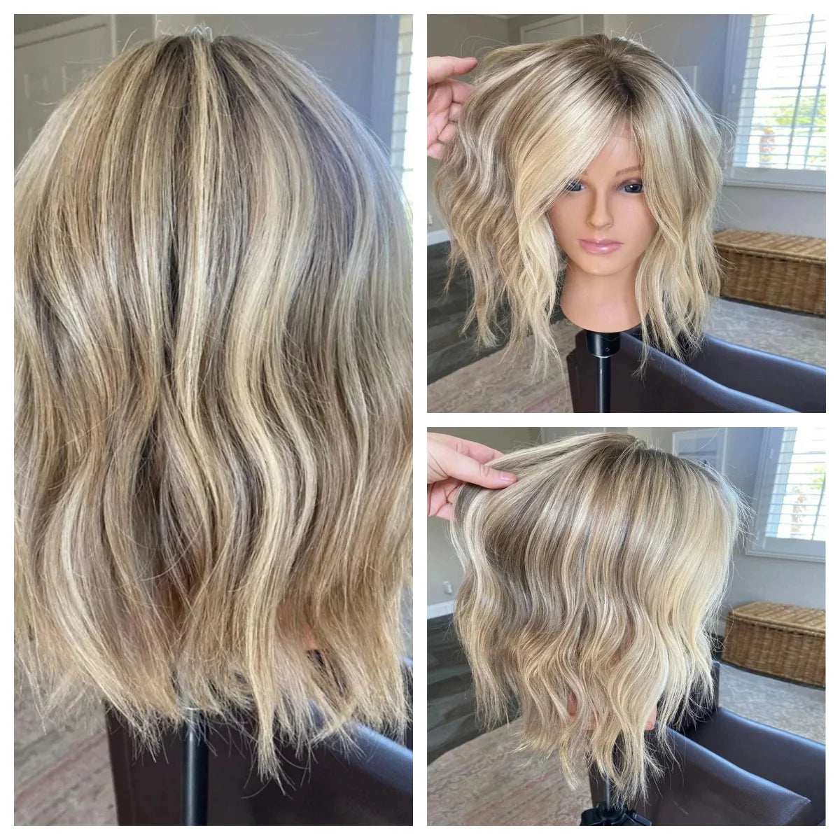 High Heat Fibre Realistic Lace Front Wig Ash Blonde Highlights HD Lace Wigs for Women Hair Loss 13x4 Glueless Short Bob Wavy Wig