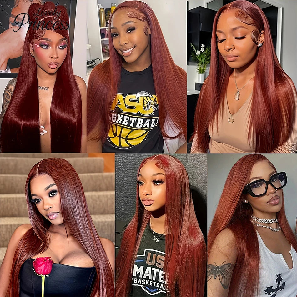 13x4 Reddish Brown Lace Front Human Hair 13x6 Transparent Hd Glueless Straight Lace Frontal Wig 4x4 5x5 Closure Human Hair Wig