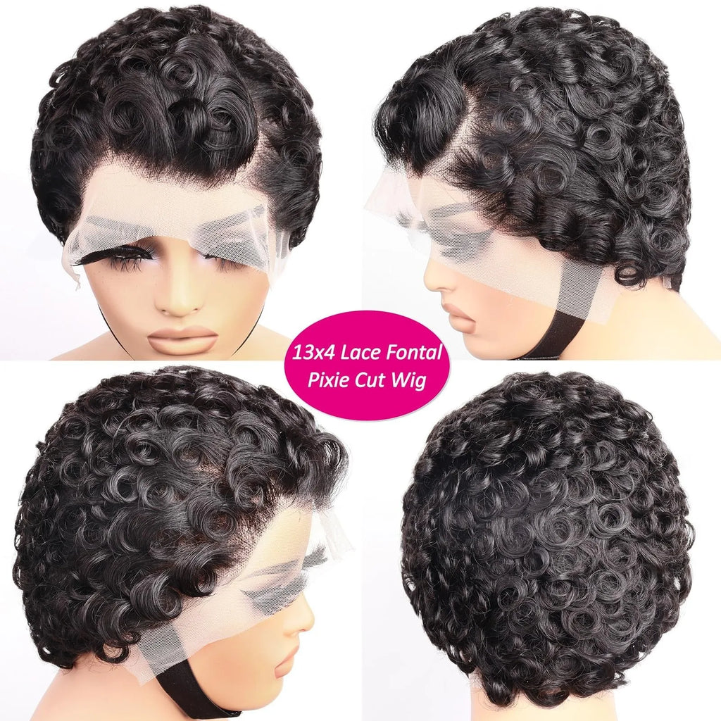 Brazilian Remy Deep Wave Pixie Cut Wig 13x4 Lace Front Pre Plucked Hairline Wavy Style 100 Human Hair For Black Women Daily Wear