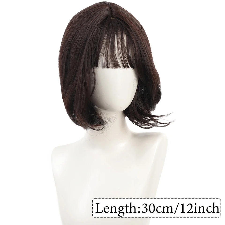 Brown Black Short Curly Hair Wig for Women High Quality Synthetic Wig Wave Fashion Ladies Wig with Bangs Cosplay Lolita Party