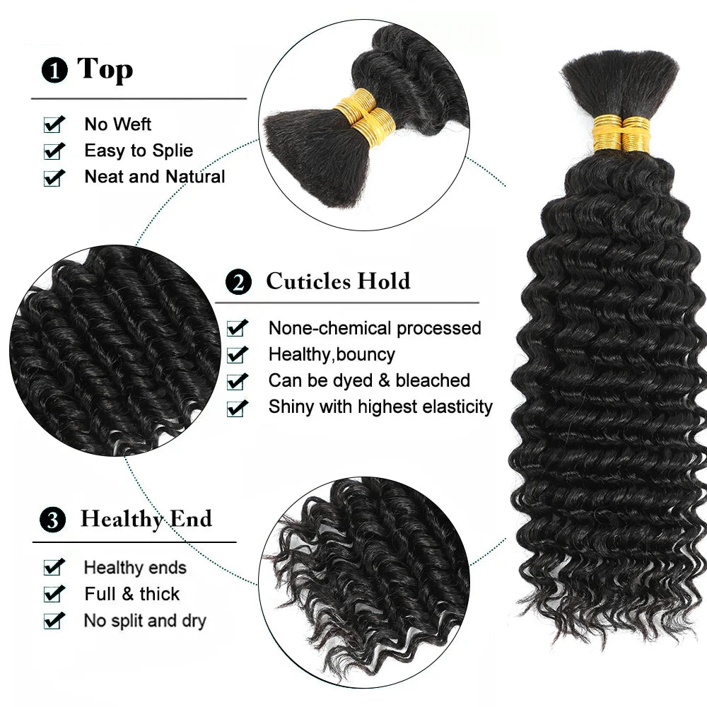 Boho Braids Human Hair Curly Hair Bundles Bulk for Braiding Deep Wave 2 Bundles 100g No Weft Human Hair Bundles Hair Extension