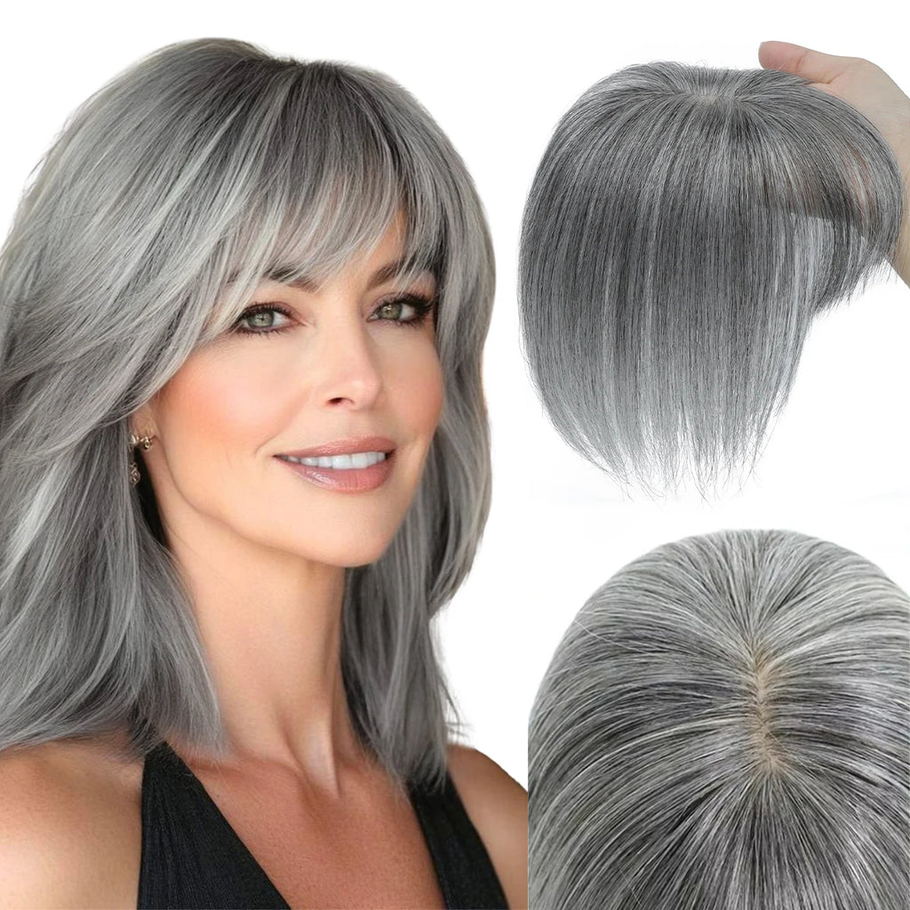 Real Human Hair Toppers for Women Daily 360°  Bangs 3D Hair Pieces with Thinning Hair Bangs20, 25, 30, 35cm