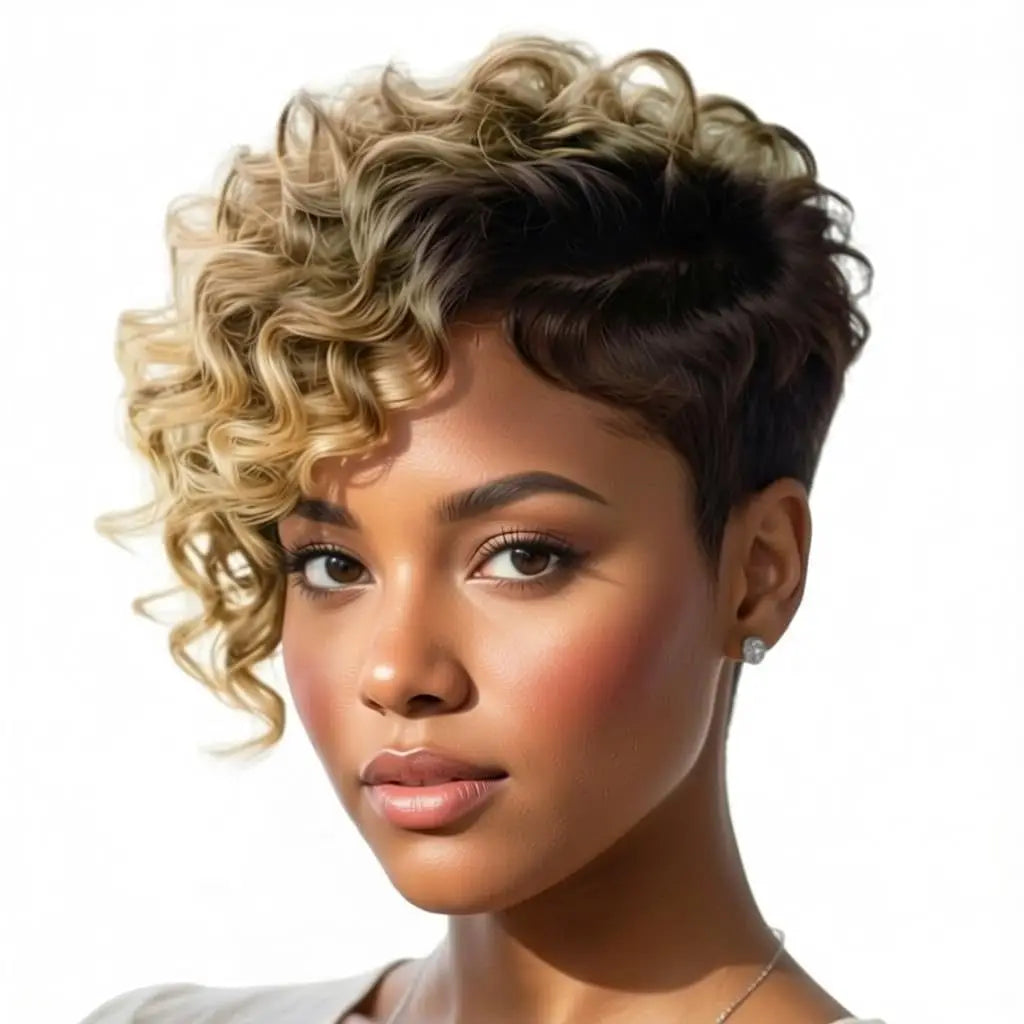Short Pixie Cut Wig Human Hair Wigs for Women Human Hair with Side Bangs Curly Layered Brazilian Virgin Pixie Wigs