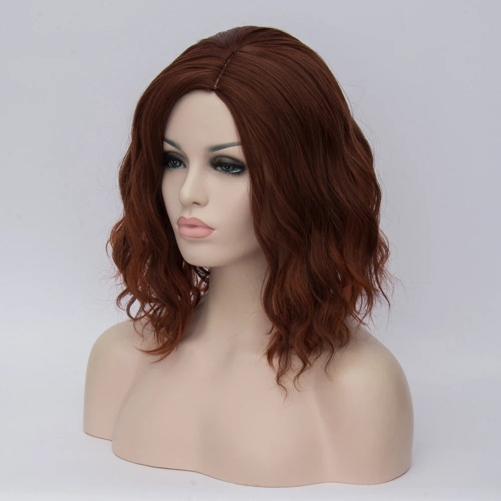 Women’s Short Wavy Brown Bob Wig with Side Line Part Heat Resistant Synthetic Great for Halloween Cosplay Themed Gatherings