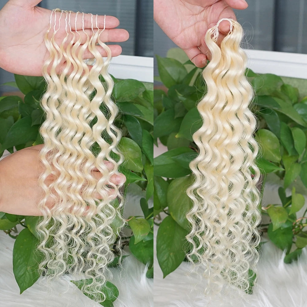#613 Miracle Knots Crochet 100% Human Hair Deep Wave Bulk Braiding Hair for Bora Boho Braids Blonde Color Highlight Wavy Bundles