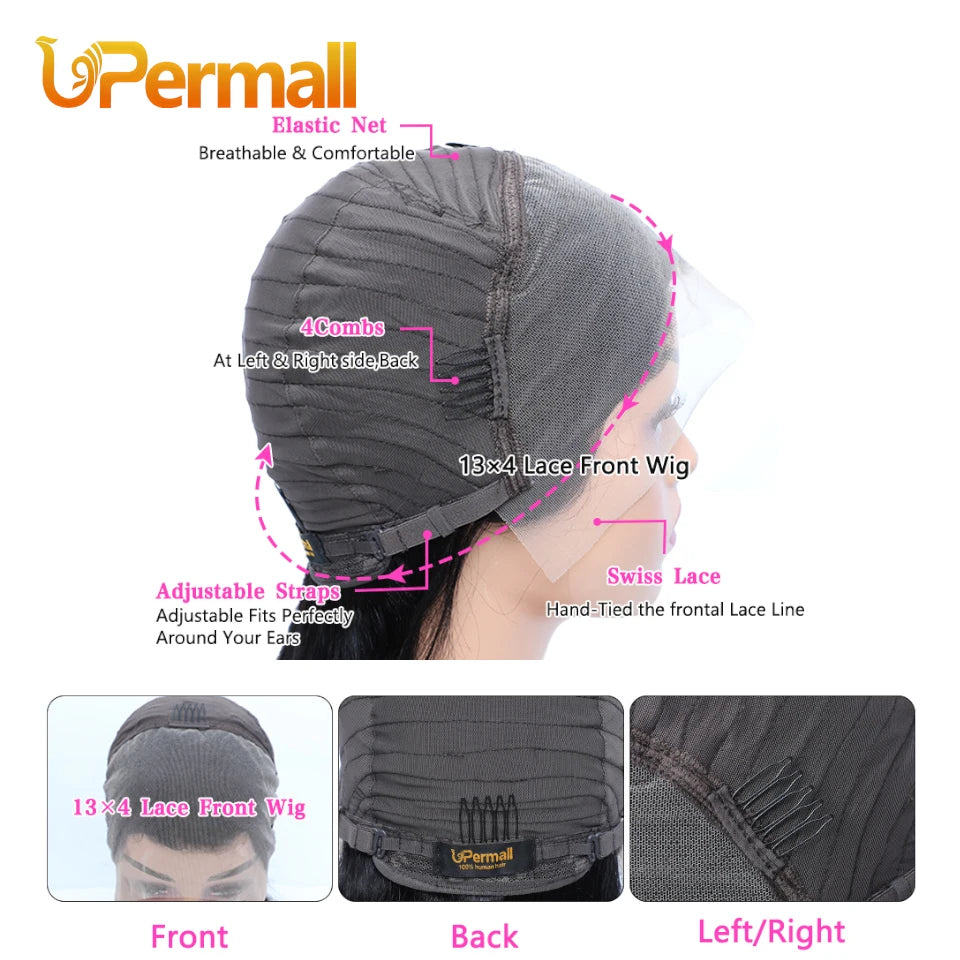 Upermall Deep Curly HD Transparent Lace Front Human Hair Wigs Brazilian Remy 30 Inch 13x4 Deep Wave Frontal BOB For Black Women