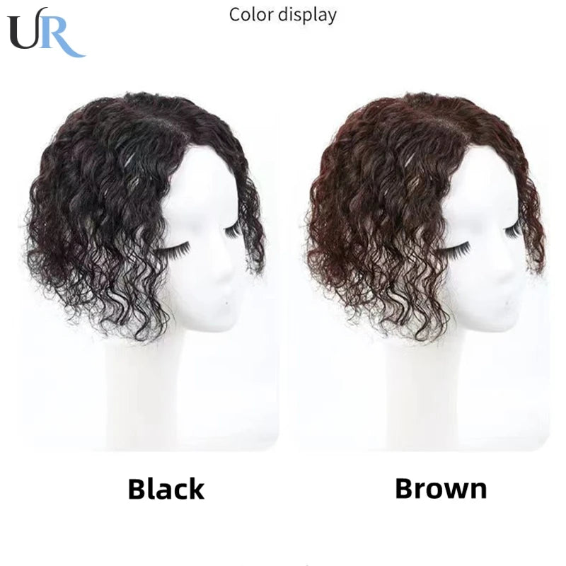 Women Curly Hair Toppers Breathable Human Hair Wigs Hand Made Swiss Net Natural Lady Clips Topper 13x14cm Curly/Straight Hair