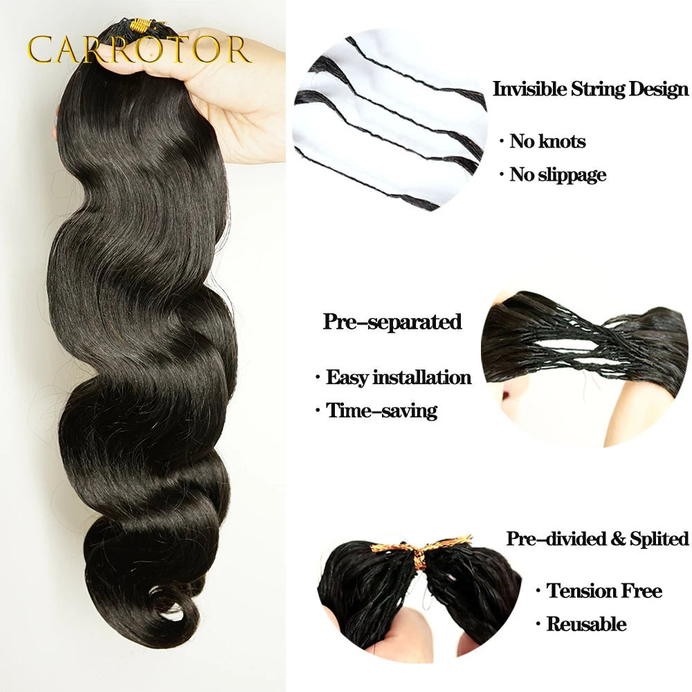 Feather Crochet Braid Hair Extensions Knotless Pre-Separated Crochet Hair Extensions Human Hair Body Wave 100% Human Hair