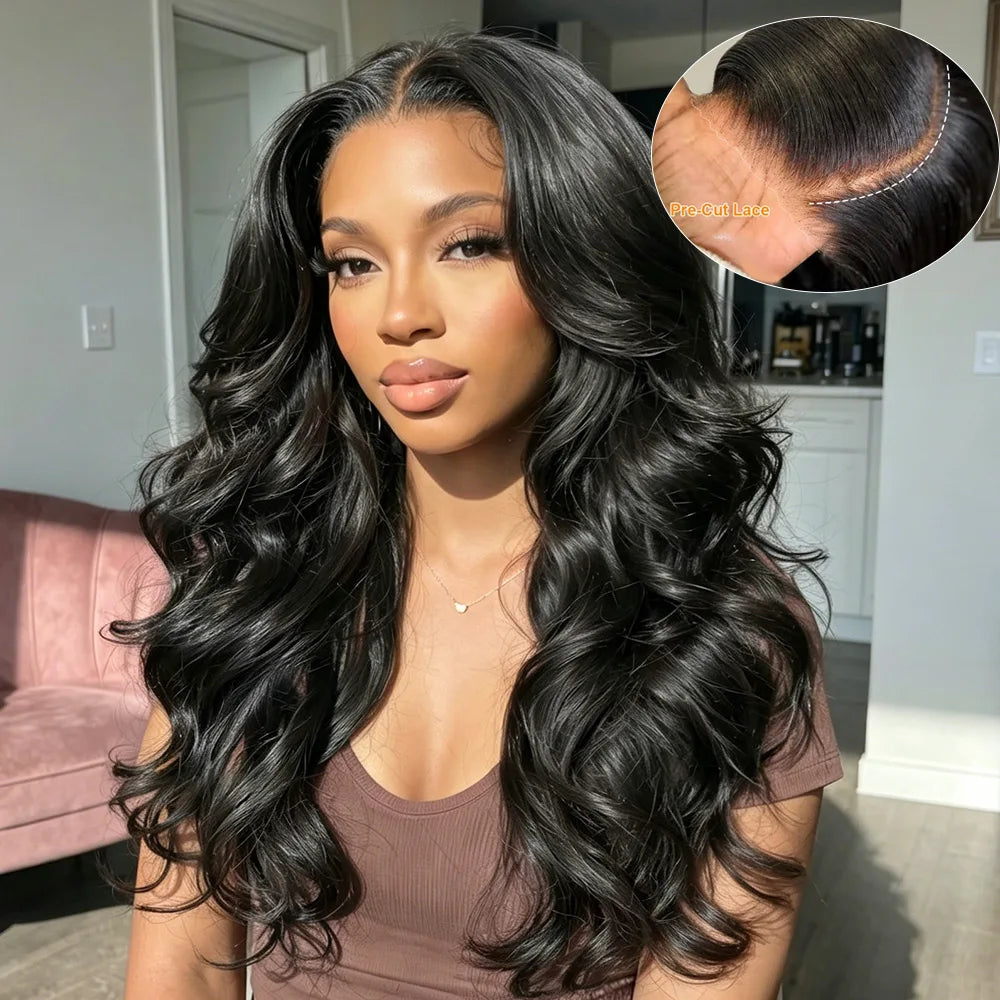 Wear & Go Glueless Wigs Body Wave Human Hair Wigs Pre Cut 5x7 HD Transparent Lace Wigs Pre Plucked Lace Frontal Human Hair Wigs