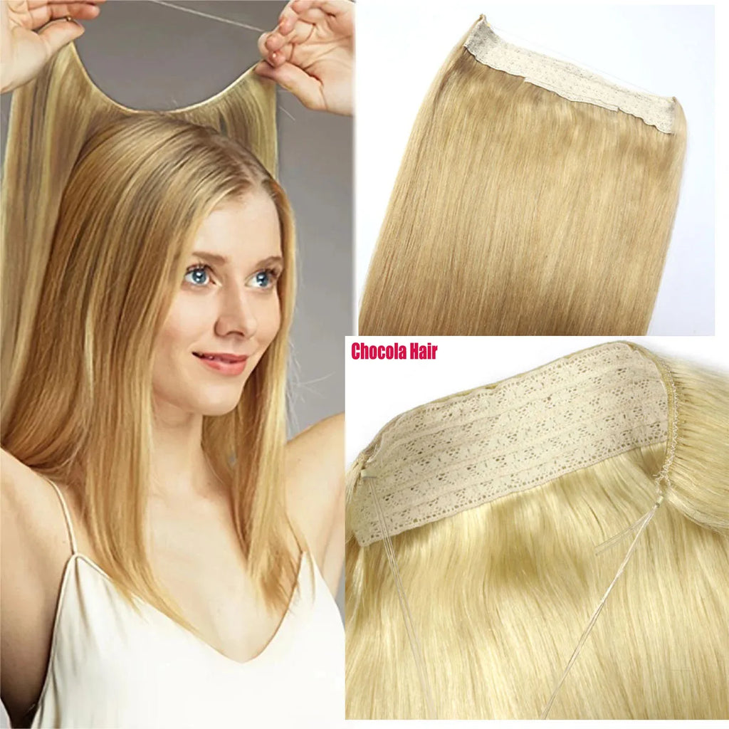 Halo Hair Extensions Human Hair Wire Human Hair Natural Straight Hairpiece  Hair Extension Invisible Fish Line