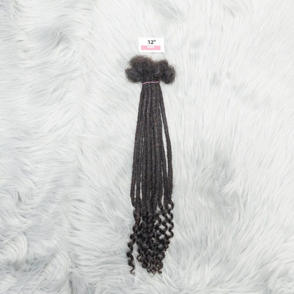 Natural Human Hair Dreadlock Extensions with Curly Ends 8-12 Inch Handmade Curled Tail Locks Extension for Women Men 10 Strands
