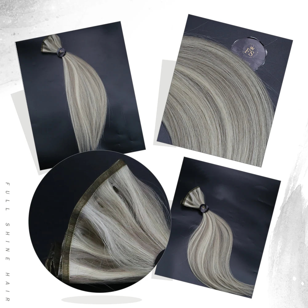 Full Shine Virgin Flat Silk Weft Hair Bundles Straight Human Hair Extensions 100% Real Virgin Human Hair Sew In Weft For Women