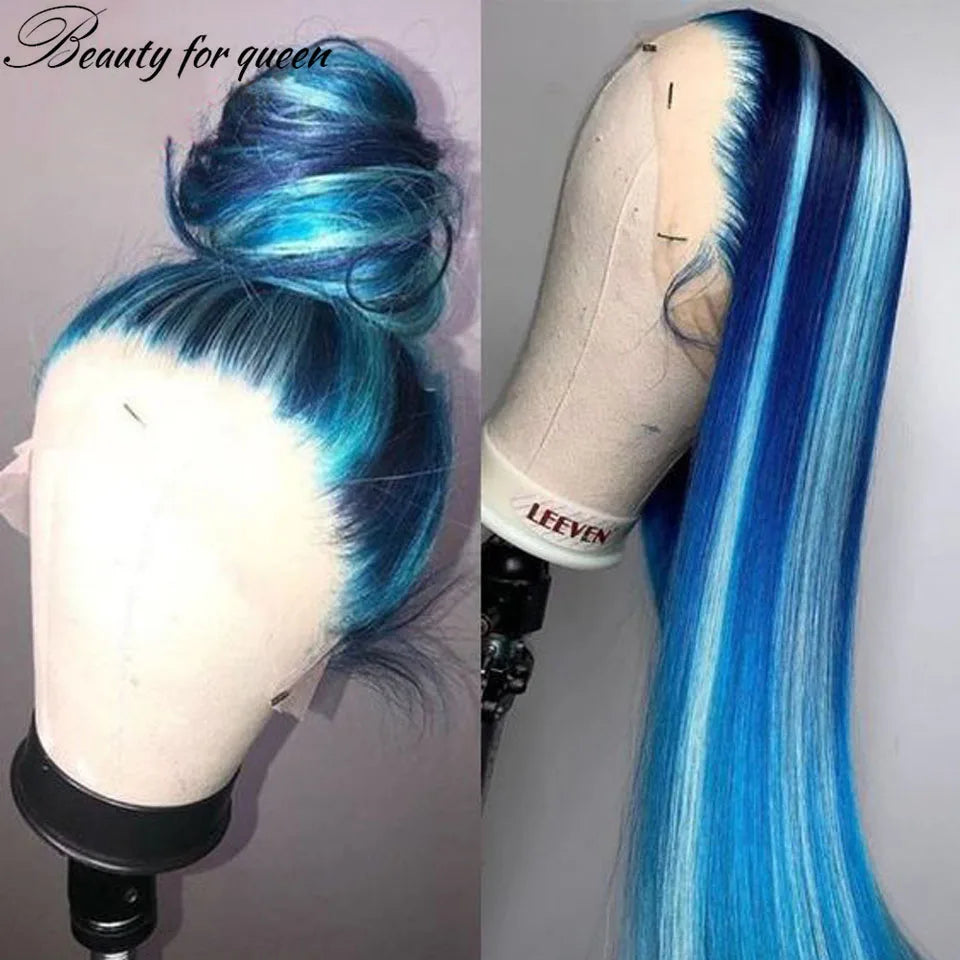 Remy Brazilian Hair Front Lace Wig PrePlucked Blue Lace Front Human Hair Wigs For Women Straight HD Transparent Lace Frontal Wig