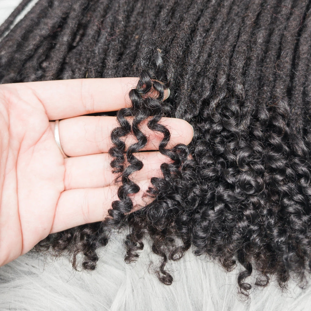 Natural Human Hair Dreadlock Extensions with Curly Ends 8-12 Inch Handmade Curled Tail Locks Extension for Women Men 10 Strands
